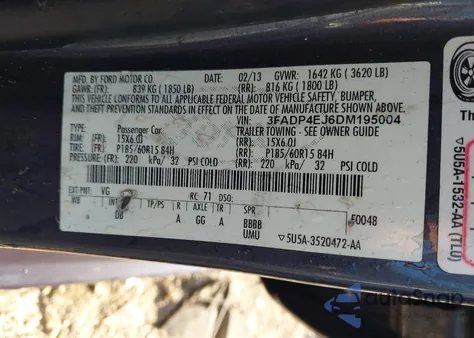 2013 Ford Fiesta Se из США, поврежденный, VIN 3FADP4EJ6DM195004